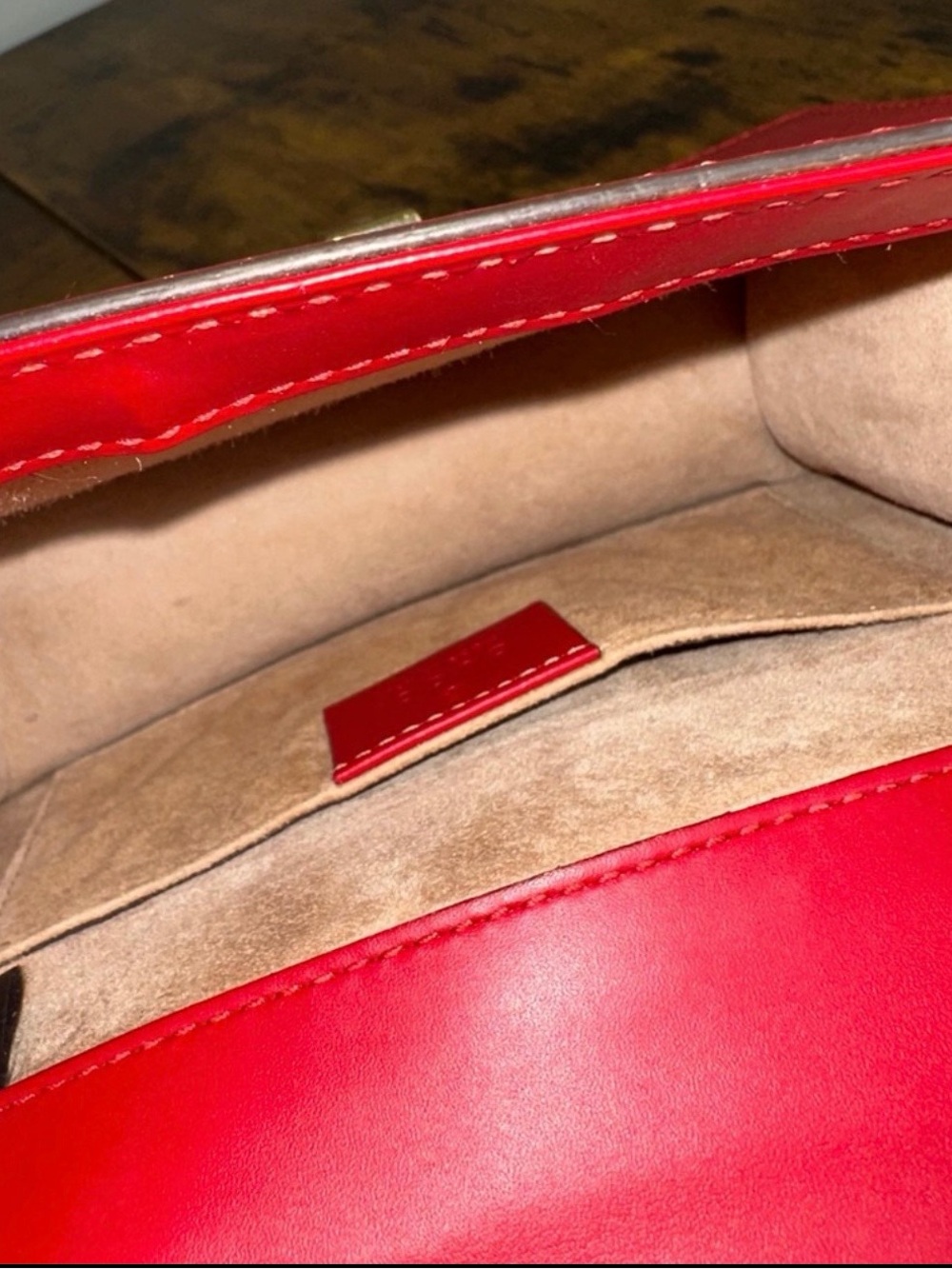 Gucci Sylvie Red Leather Shoulder Bag Gold Chain Web Stripe Crossbody - Picture 5 of 16